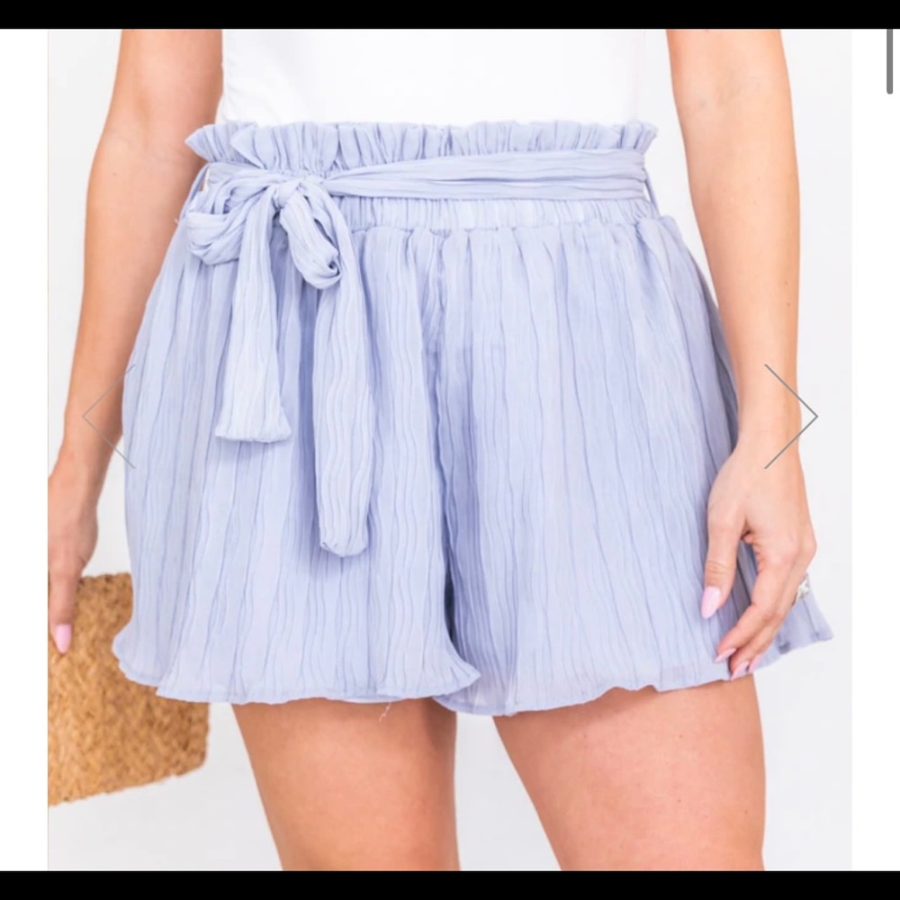 Light Blue Tie Waist Shorts